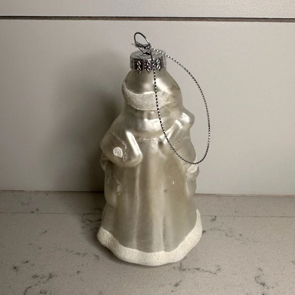 Blown Glass Santa Ornament 5” White Glitter Flocked Set Replacement